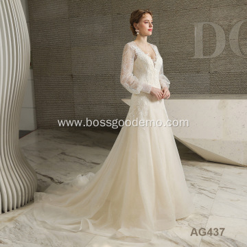 Neck Lace Applique wedding dress bridal gown plus size